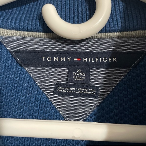 Tommy Hilfiger Cowl Neck Sweater XL Pima Cotton Merino Wool Blue Knit Pullover - Picture 2 of 7